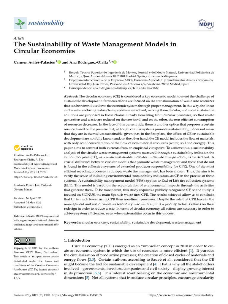 Sustainability 13 07105 v2 | PDF | Sustainability | Waste Management