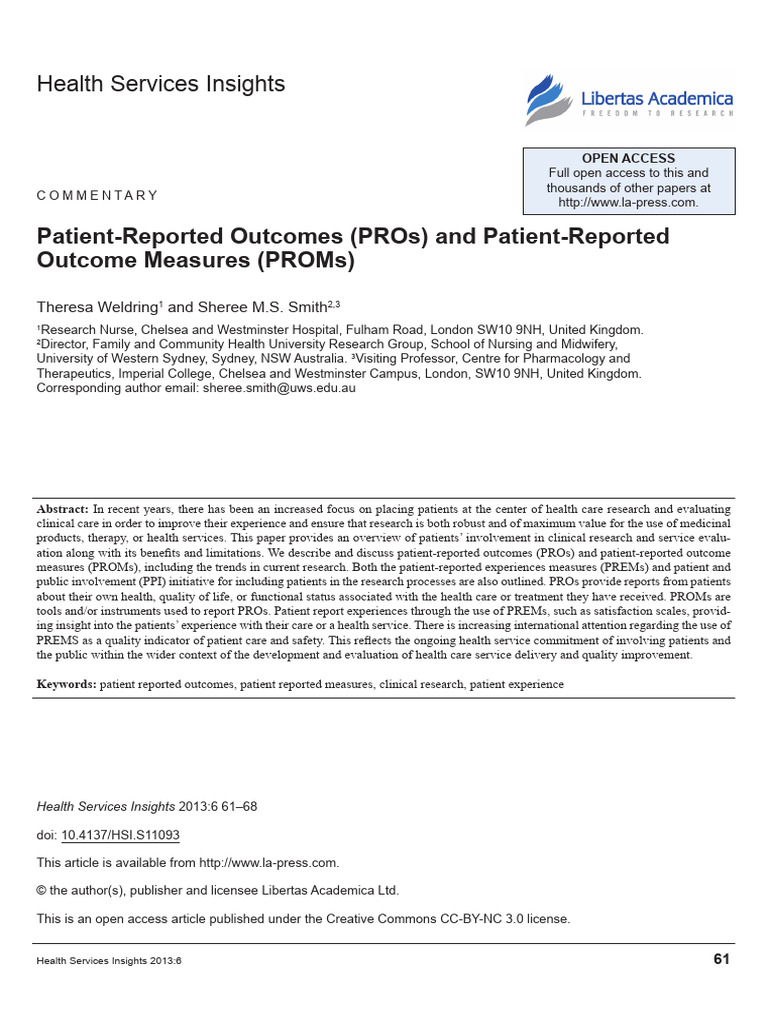 Patient Reported Outcomes Pros And Patient Reporte Pdf Health Care