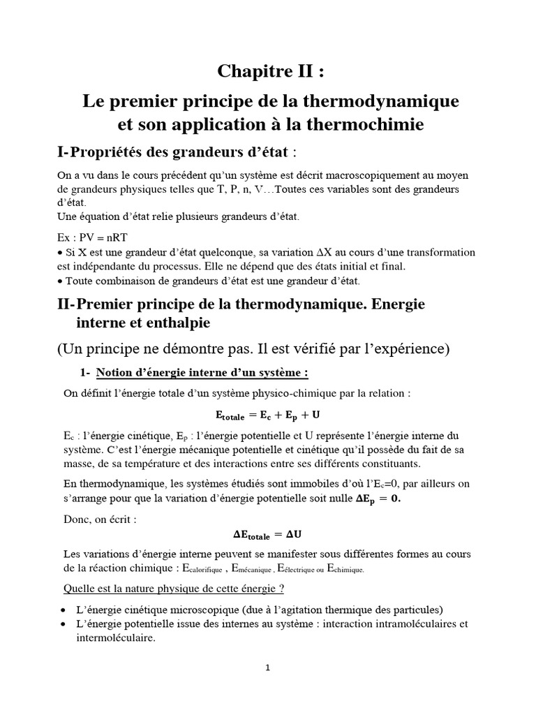 Premier principe de la thermodynamique | PDF | Chaleur | Thermodynamique
