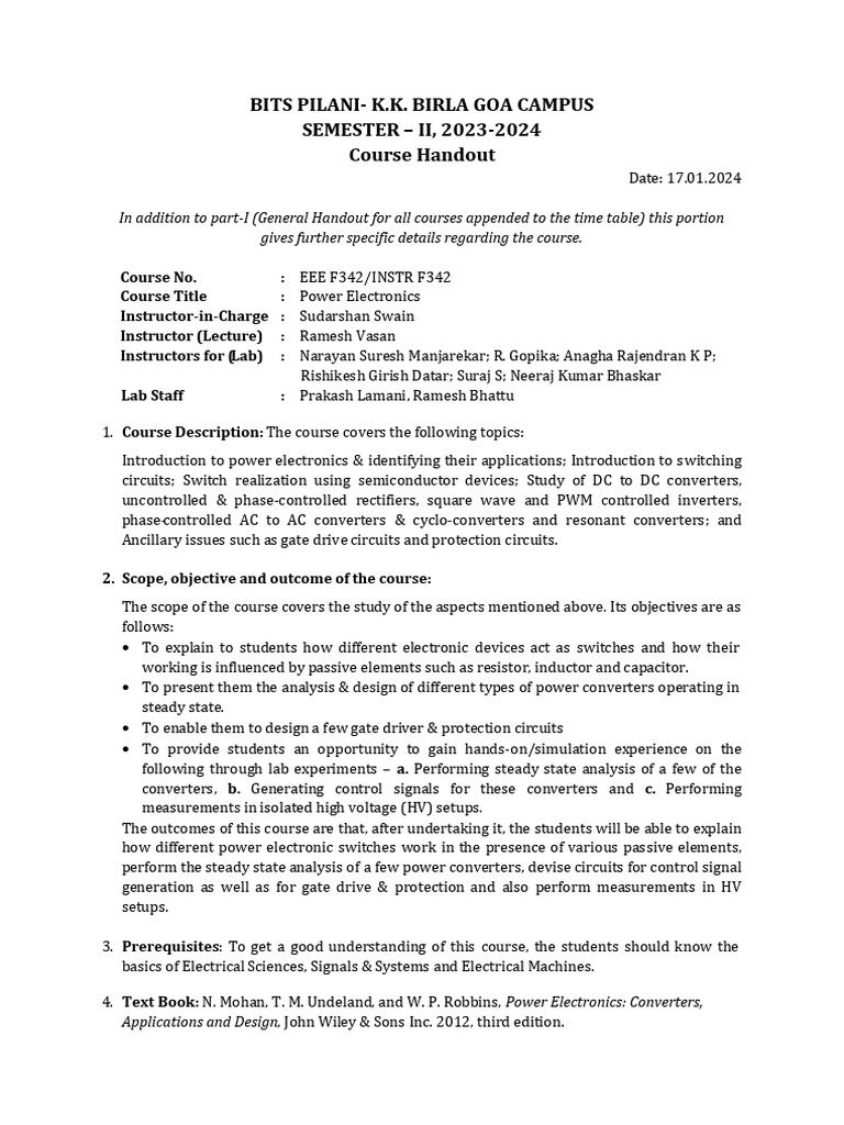 Power Electronics Course Handout-2023-2024 | PDF | Rectifier | Power ...