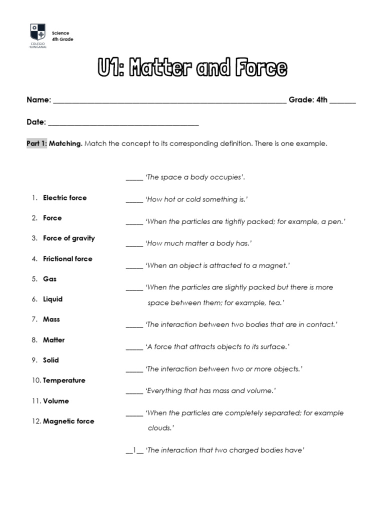 4th Grade Science: Matter & Force | PDF | Force | Matter