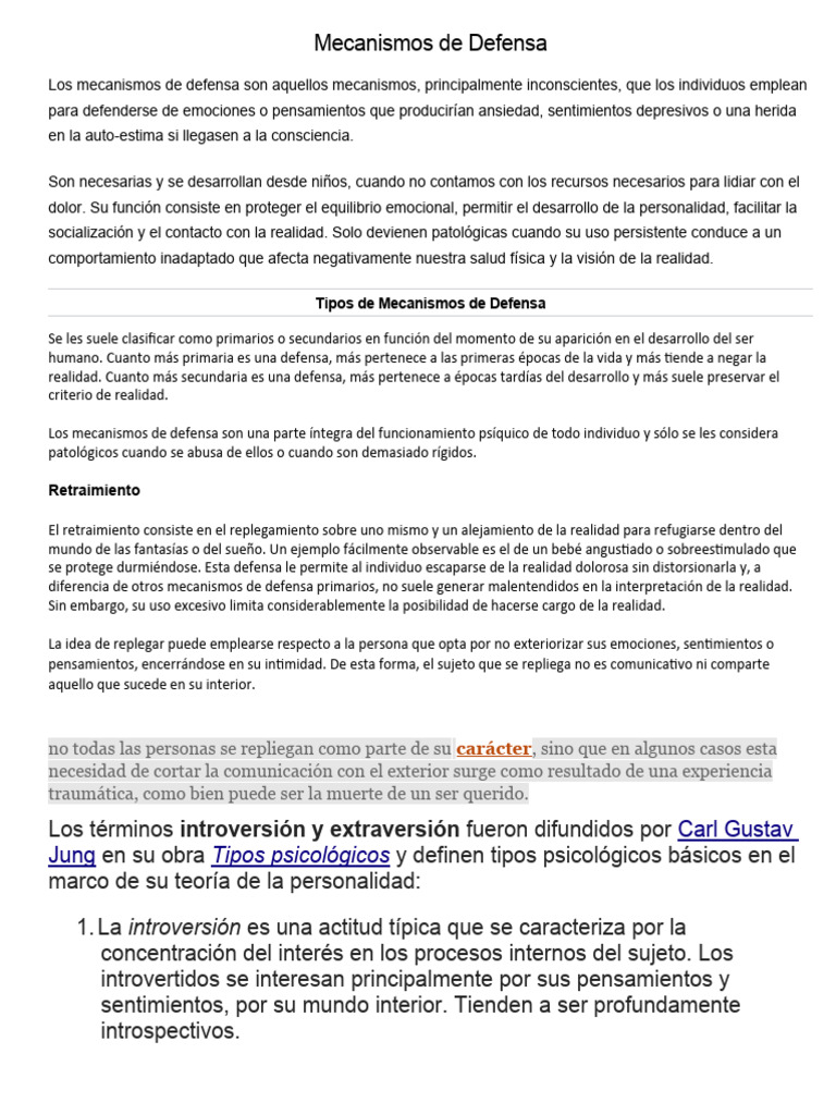 Mecanismos de Defensa | PDF | Pensamiento | Las emociones