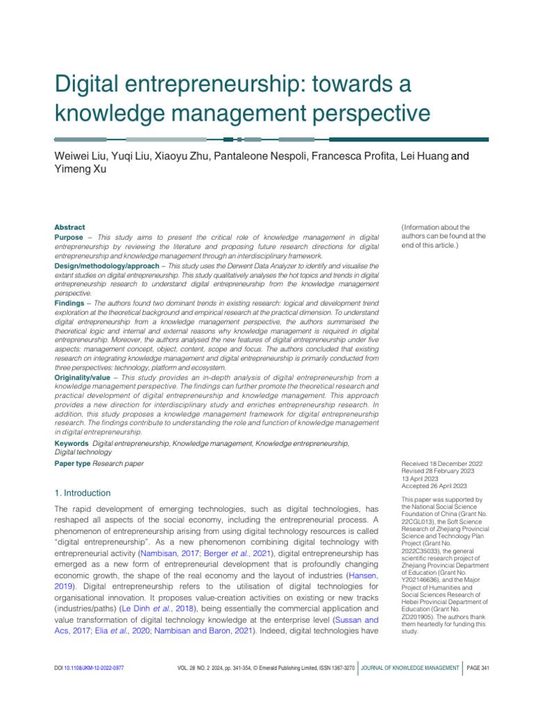 Knowledge Management in Digital Entrepreneurship | PDF ...