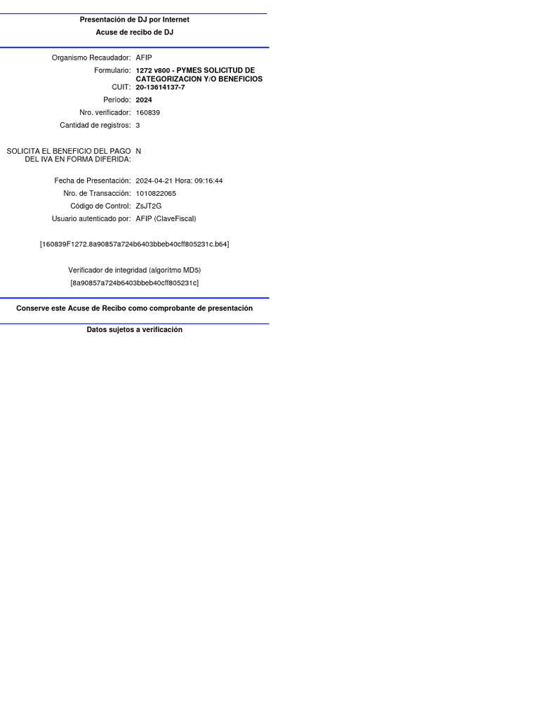 Acuse de Recibo DJ AFIP 2024 | PDF