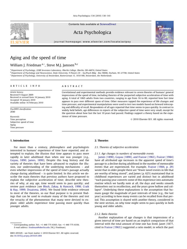 Aging and Perception of Time Speed | PDF | Time | Experiment