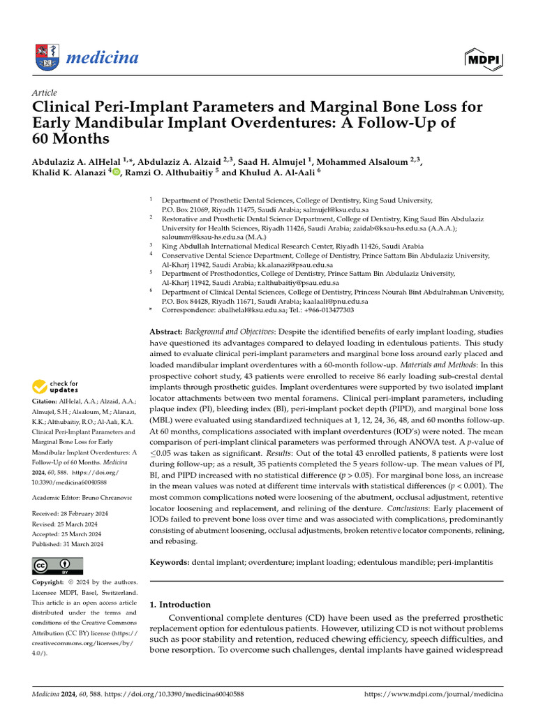 Clinical Peri-Implant Parameters and Marginal Bone Loss for | PDF ...