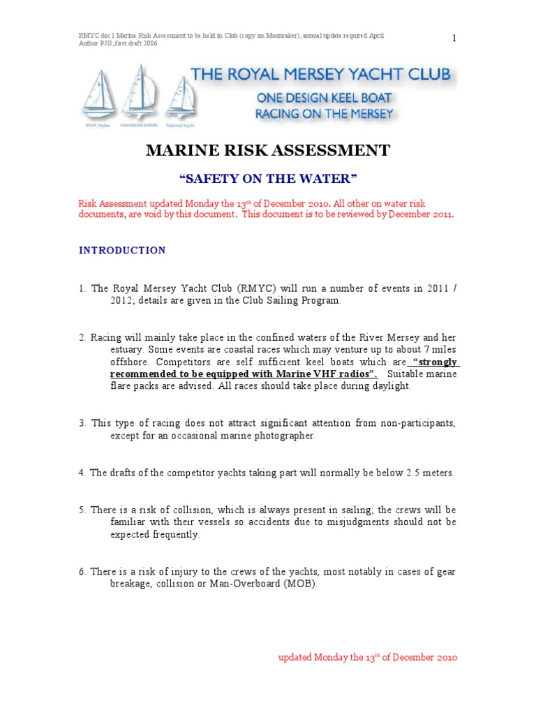 RMYC Marine Risk Assessment 2010 | PDF | Yacht | Risk