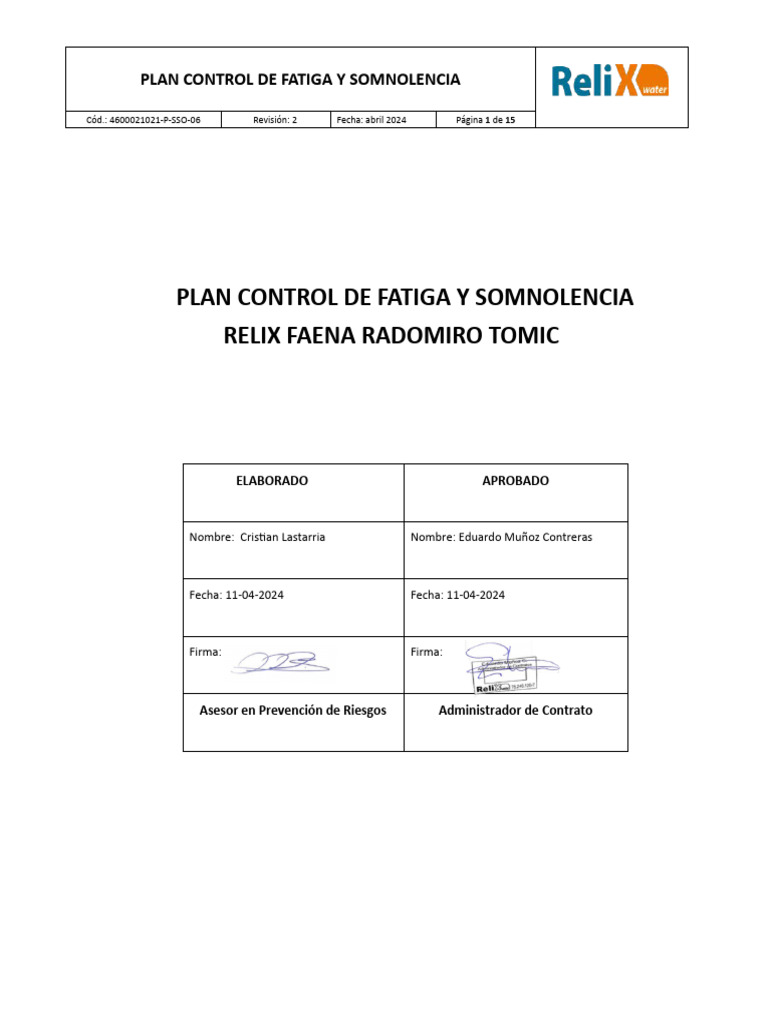 Control de Fatiga y Somnolencia Laboral | PDF | Seguridad y salud ...