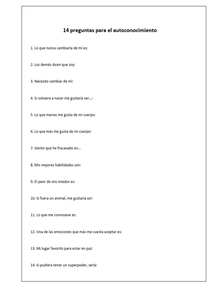 14 preguntas para el autoconocimiento | PDF | Relaciones personales ...