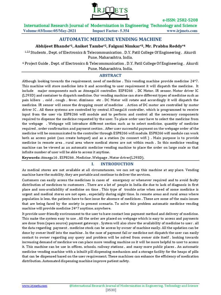 Automatic medicine vending machine abhijeet bhande aniket tambe