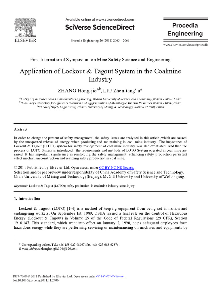Application of Lockout & Tagout System in The Coalmine Industry | PDF ...