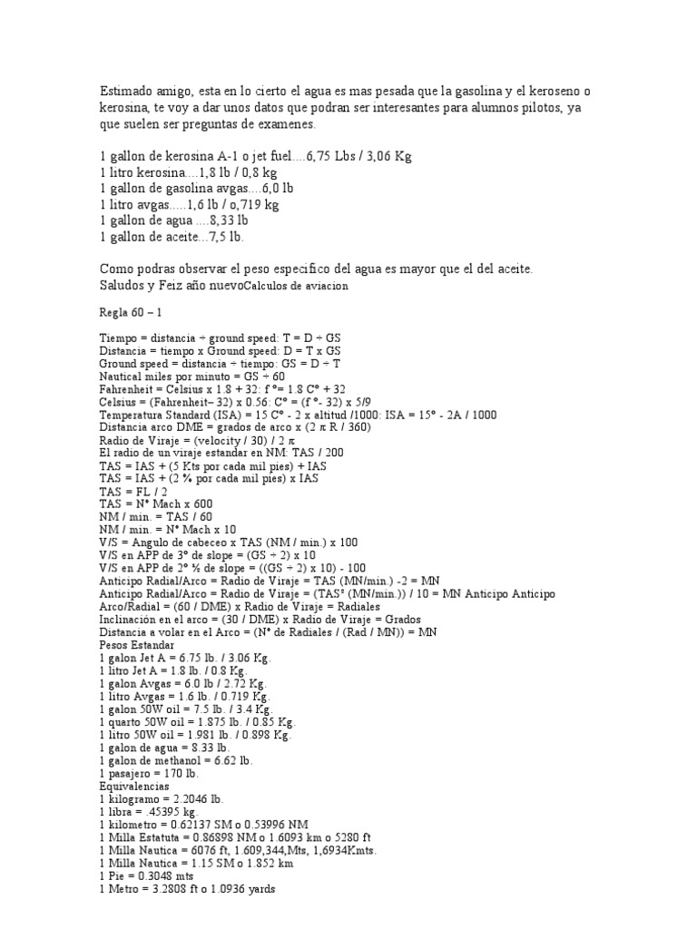 Cuanto Equivale 1 Galon A Litros Conversion de Peso Combustible | PDF | Ingeniería Aeroespacial | Ingeniería  de Sistemas
