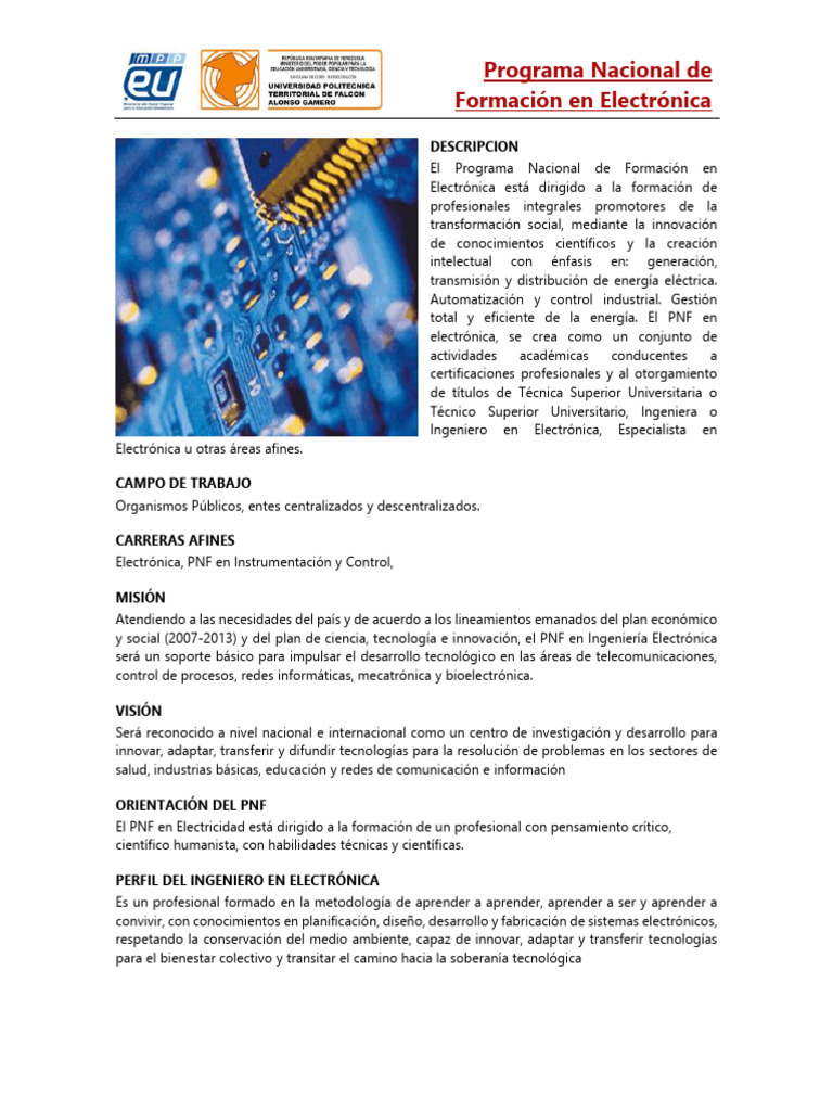 Programa Nacional de Formacion en Electr | PDF | Ingeniería Electrónica ...