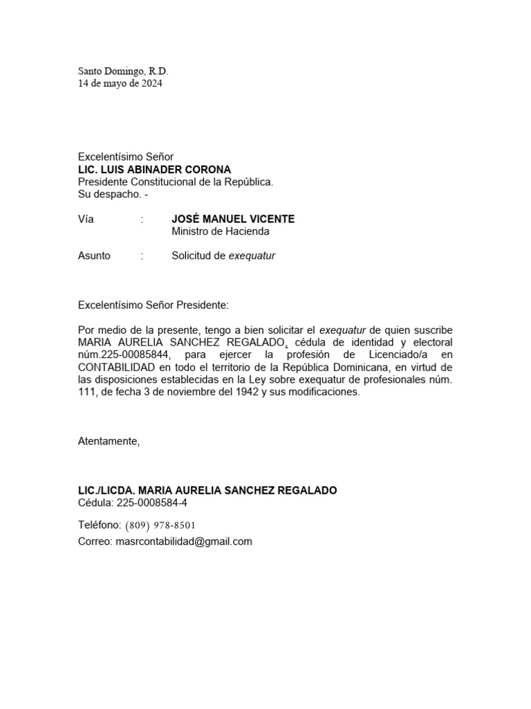 Solicitud Exequatur Contabilidad RD | PDF