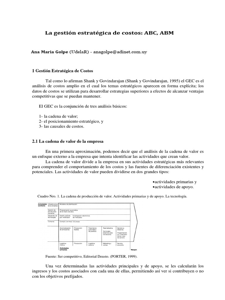 Gestión Estratégica de Costos: ABC y ABM | PDF | Cadena de valor ...