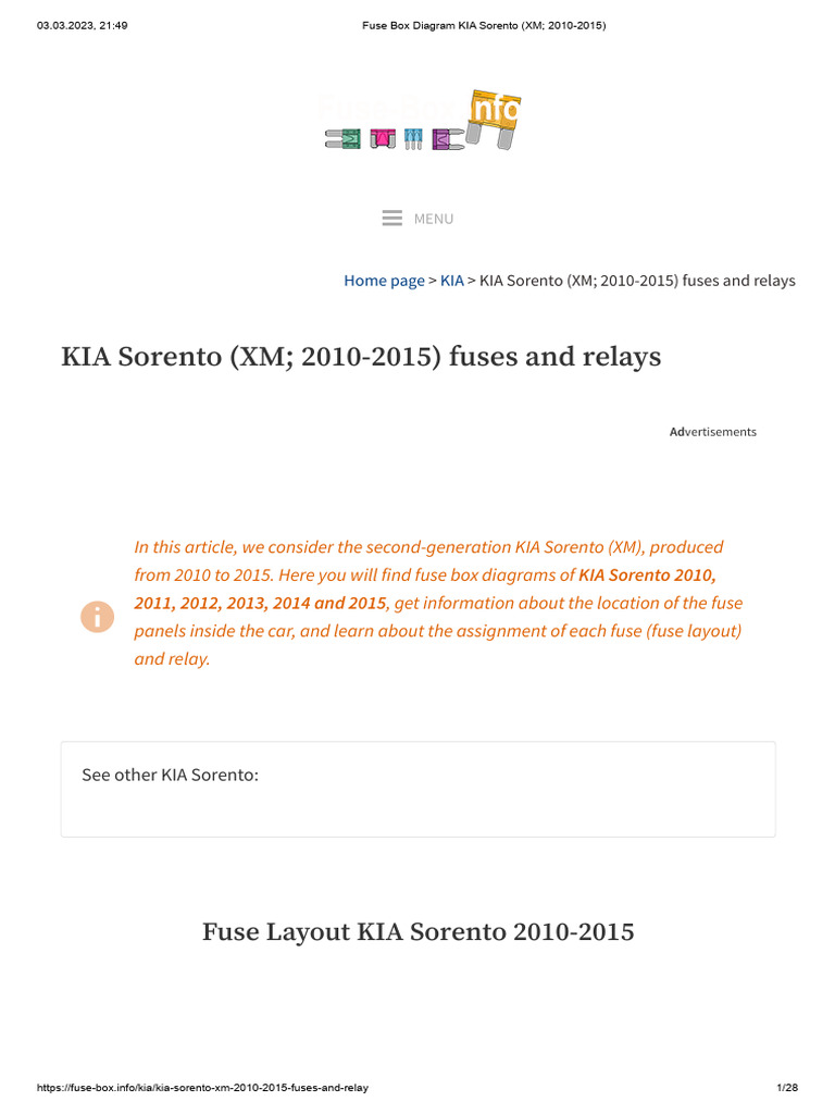 2014 kia sorento cigarette lighter fuse box diagram KIA Sorento 2010-2015 Fuse Diagrams