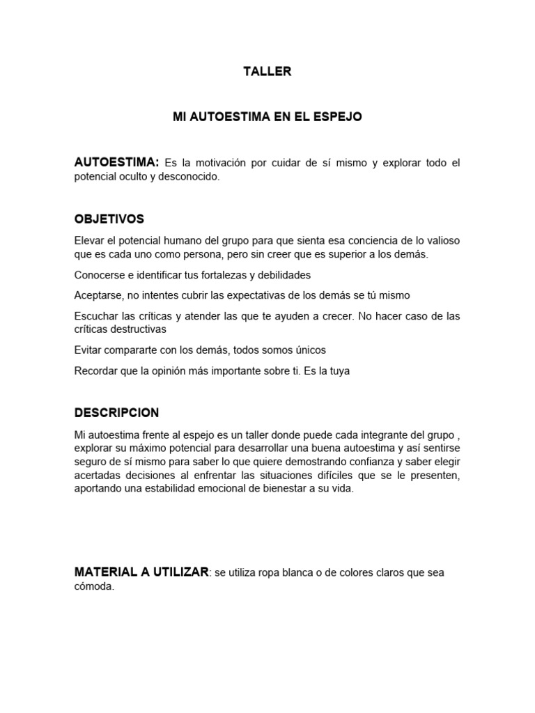 Mi autoestima en el espejo pdf autoestima sicolog a