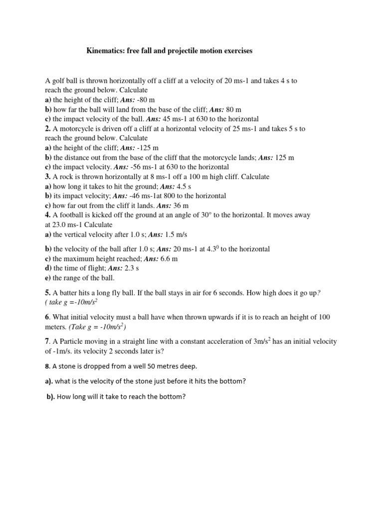 Kinematics: Free Fall & Projectile Motion | PDF | Acceleration ...