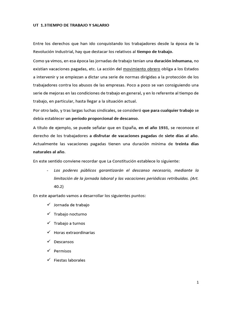Derechos Laborales: Tiempo y Salario | PDF | Salario | Tiempo de trabajo
