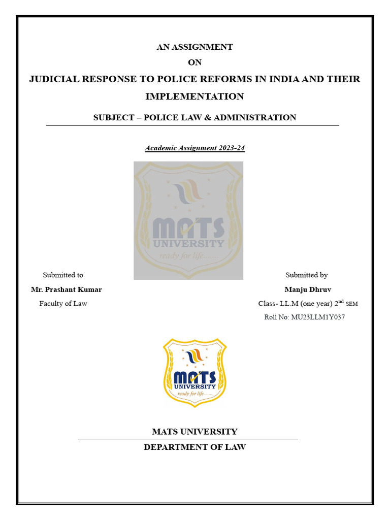 Judicial Responses to Police Reforms in India | PDF | Police | Legal ...