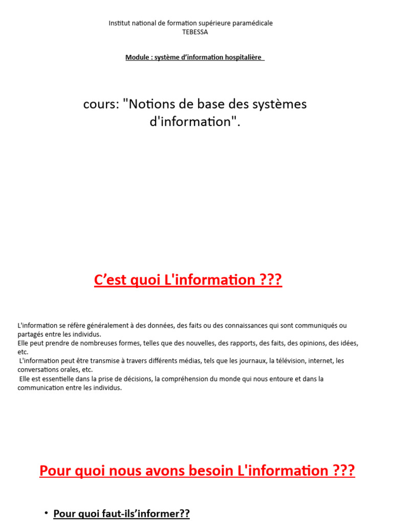 Notions clés sur l'information et les systèmes | PDF | Informatique ...