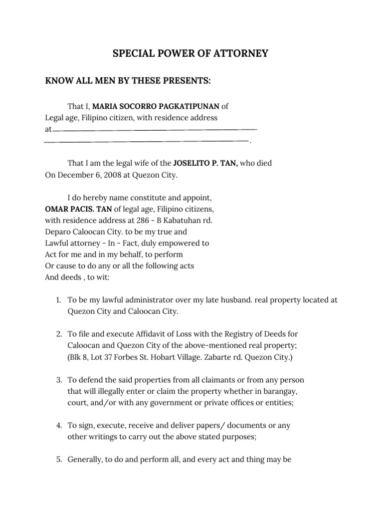 Special power of attorney 1 pdf power of attorney government