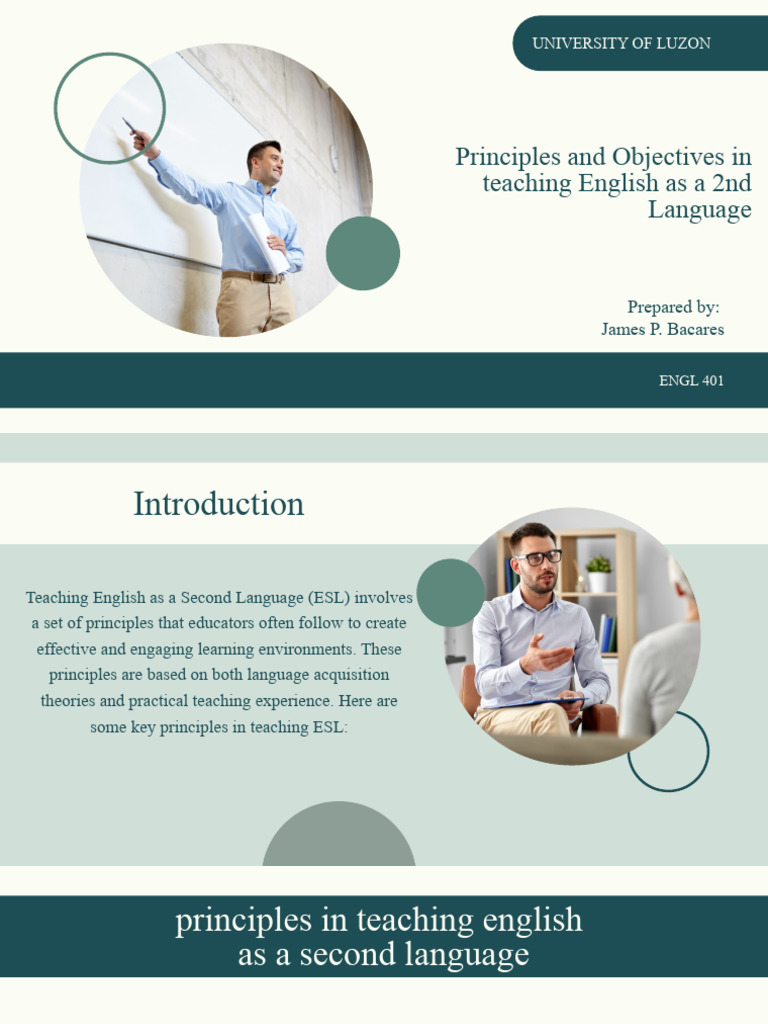 ESL Teaching Principles and Objectives | PDF | English As A Second Or ...