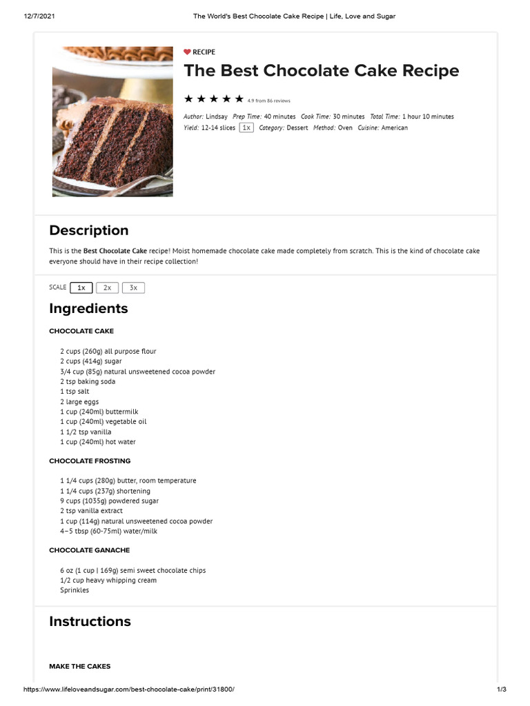The World's Best Chocolate Cake Recipe - Life, Love and Sugar | PDF ...