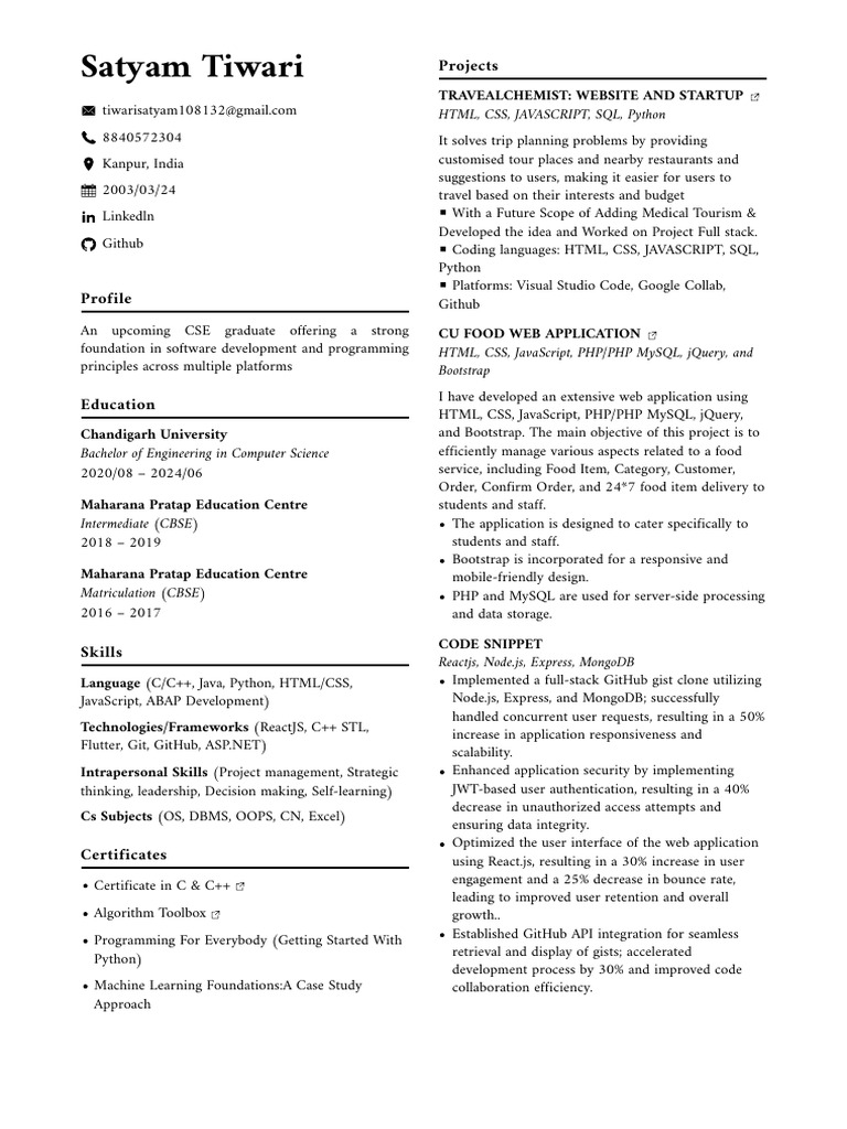 Resume satyam download free pdf java script php
