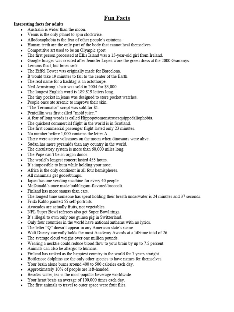 Fascinating Fun Facts for All Ages | PDF | Zoology
