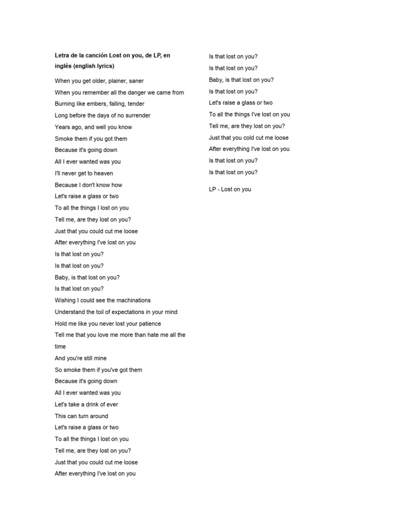 Letra de la canción Lost on you | PDF | Canciones | Música grabada