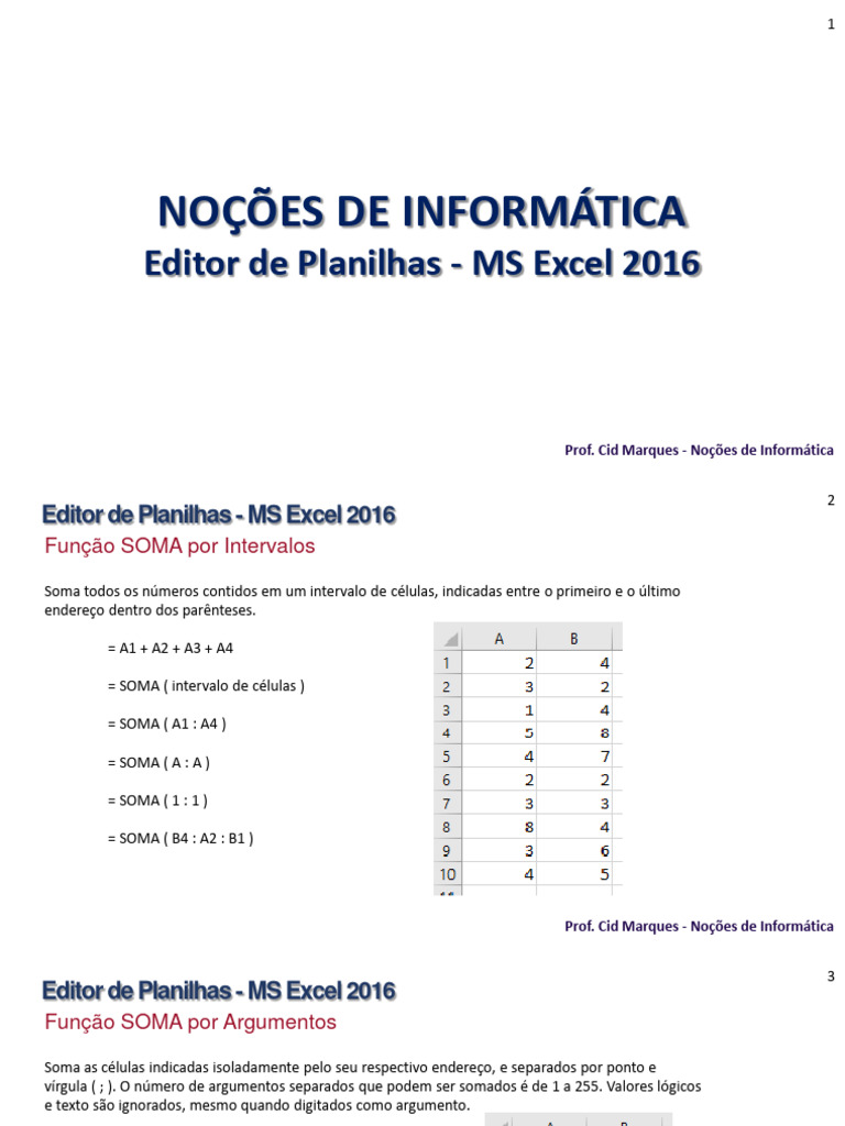 Aula+13+-+Noc o Es+de+informa Tica+-+excel+2016 | PDF | Microsoft Excel ...