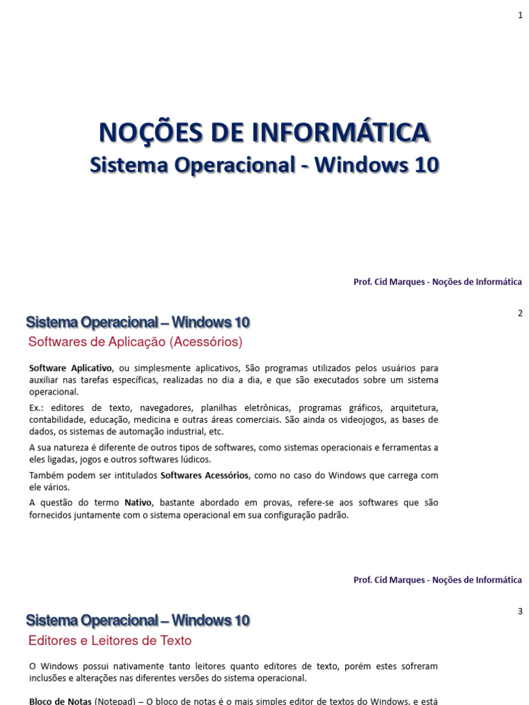 Aula+03+-+Noc o Es+de+informa Tica+-+windows+10 | PDF | Windows 10 ...