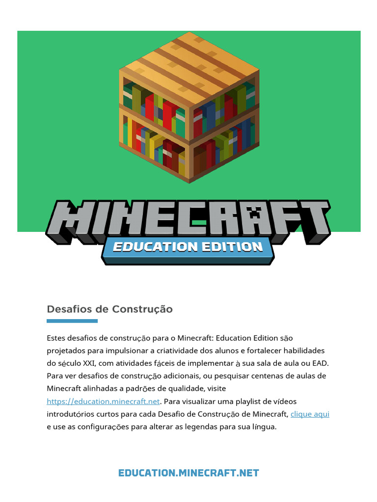 Desafios Criativos no Minecraft: Educação | PDF | Minecraft | Aprendizado