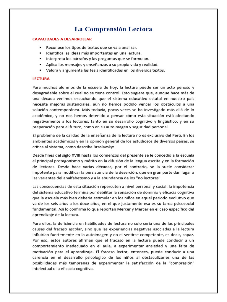 La Comprensión Lectora | PDF | Razonamiento deductivo | Inferencia
