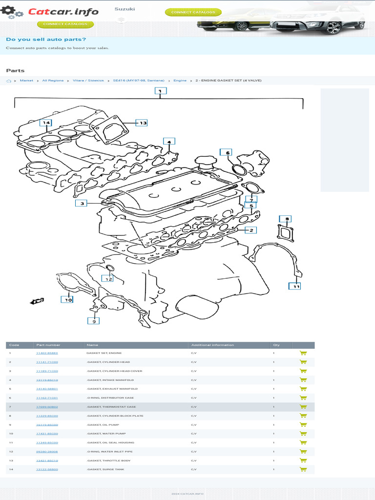 All Regions, Vitara Sidekick, SE416 (MY97-98, Santana), Engine, 2 ...