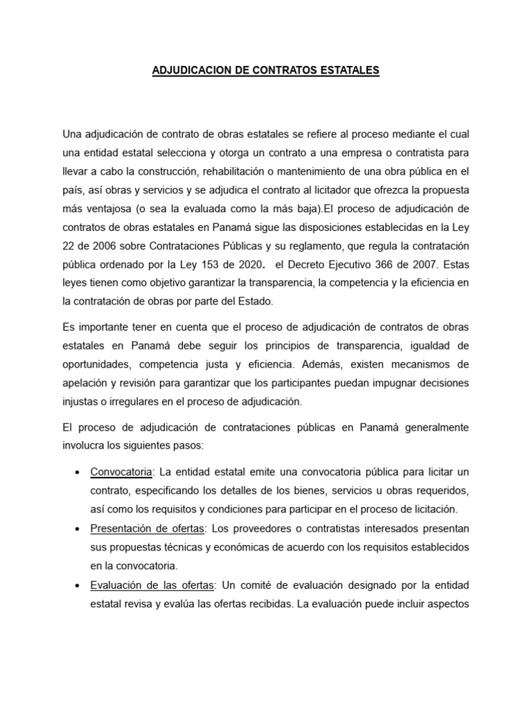 Adjudicación de Contratos Estatales en Panamá | PDF | Finanzas y dinero