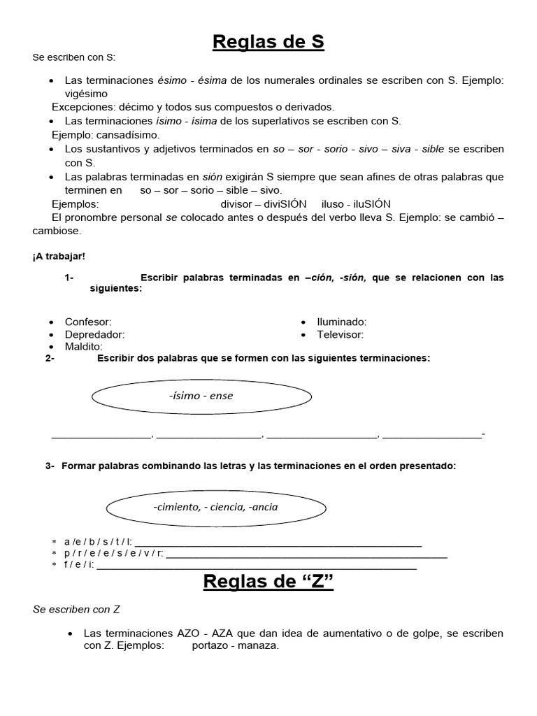 Reglas de Uso de S, C y Z | PDF | Adjetivo | Tipología Lingüística