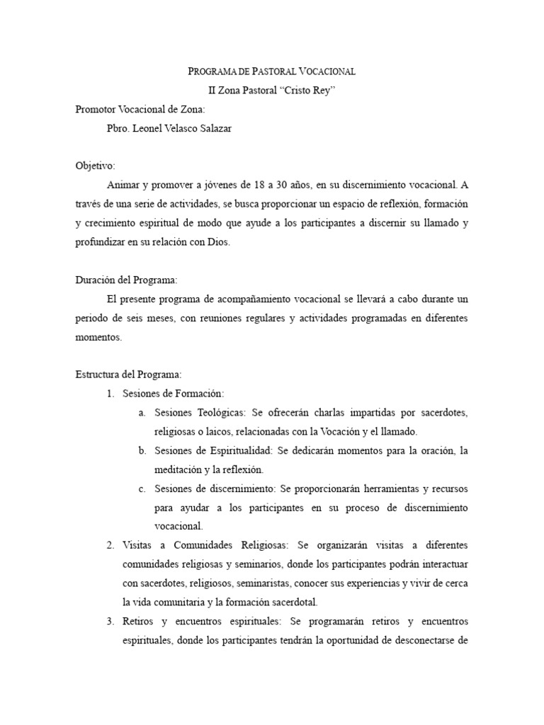 Programa de Pastoral Vocacional II Zona Pastoral | PDF | Sacerdote ...