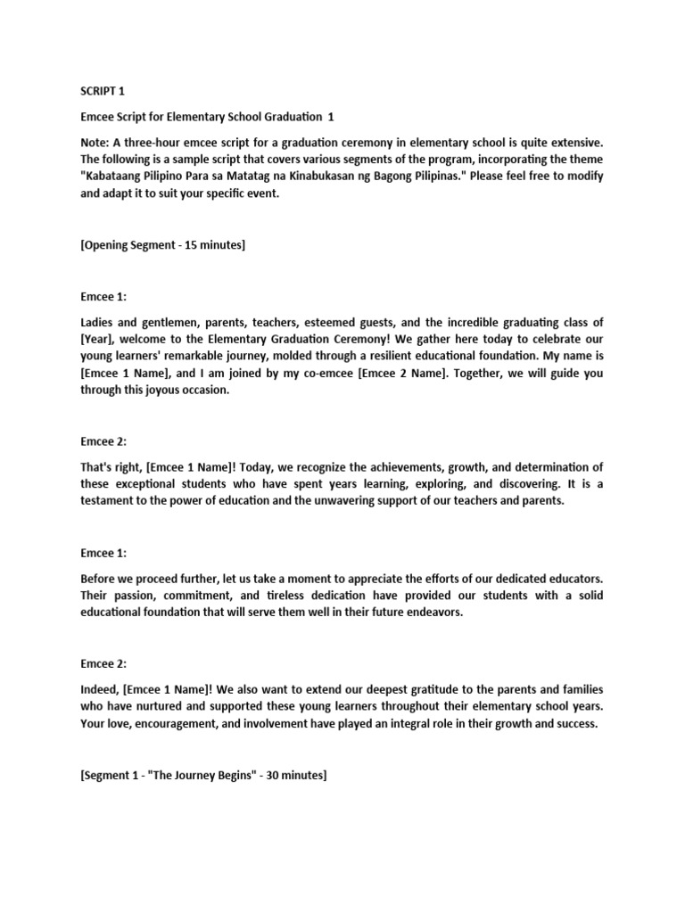 Elementary Graduation Emcee Script