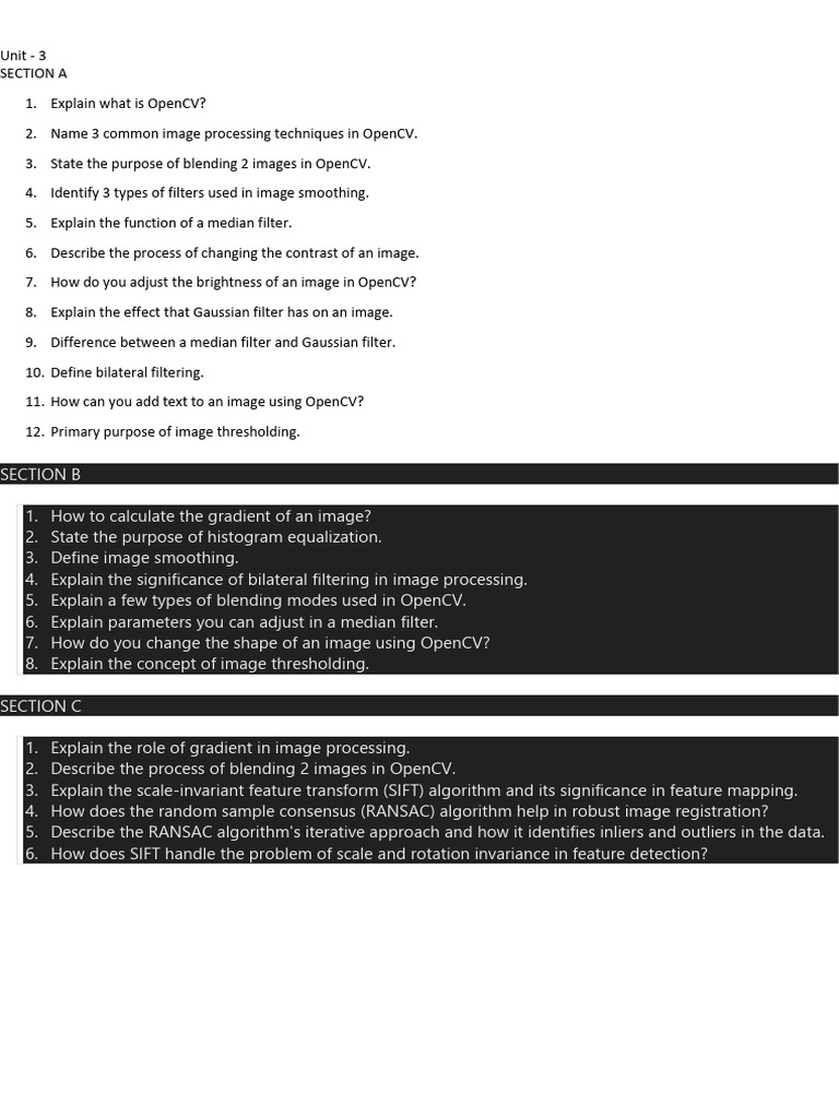 DIP UNIT 3 Questions | PDF
