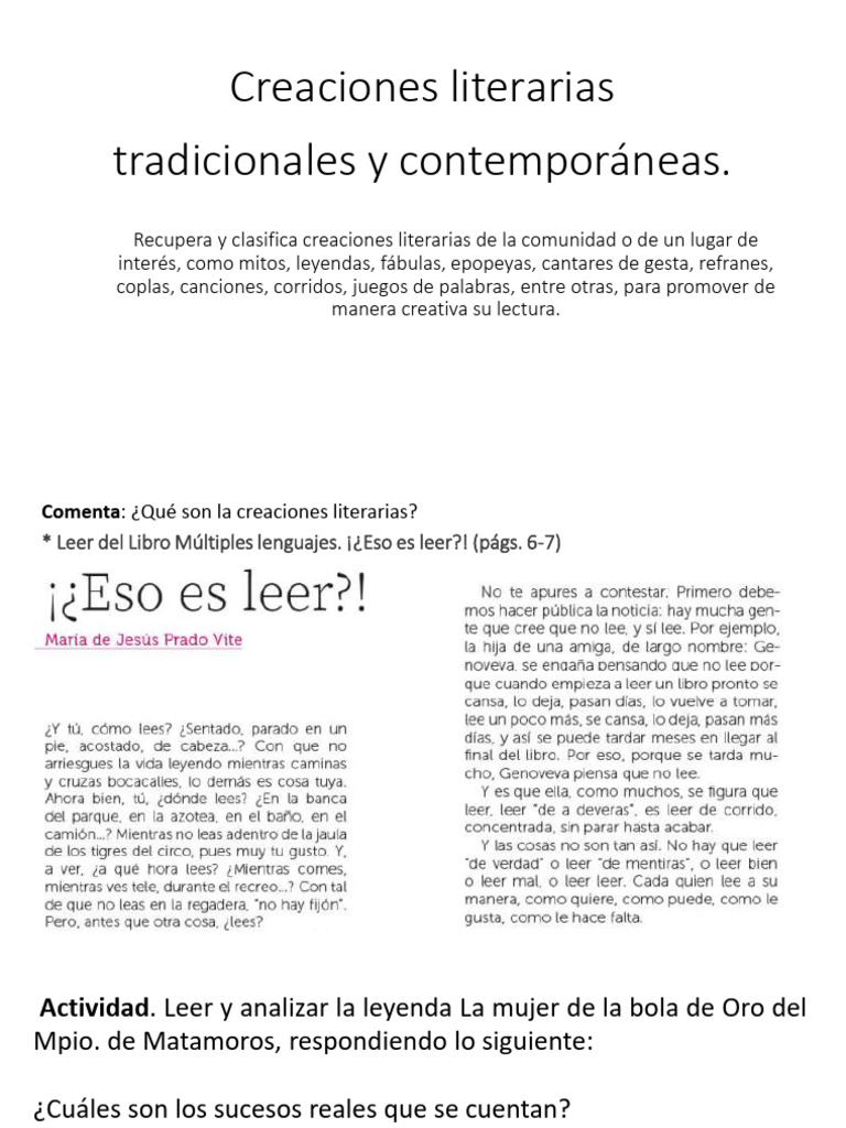 Creaciones Literarias Tradicionales Y Contemporáneas Primero Pdf