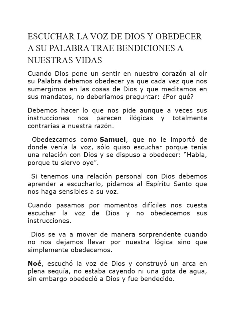 Escuchar La Voz de Dios y Obedecer A Su Palabra Trae Bendiciones A ...