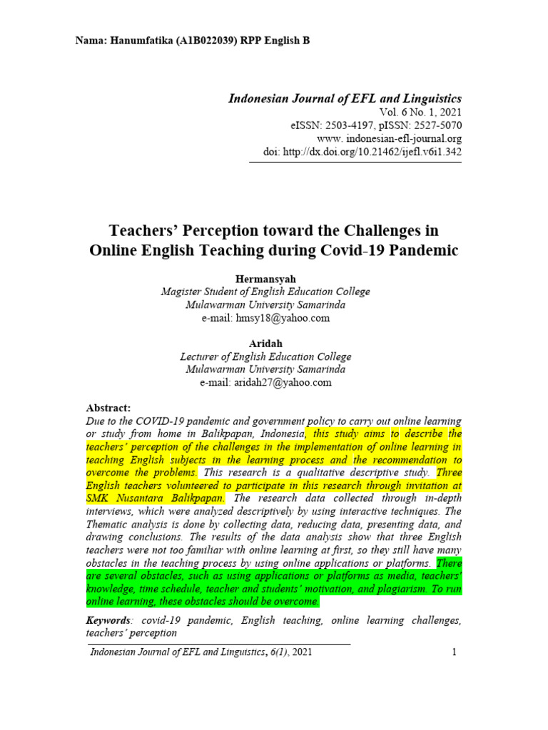 Teachers' Challenges in Online English Teaching | PDF | Educational ...