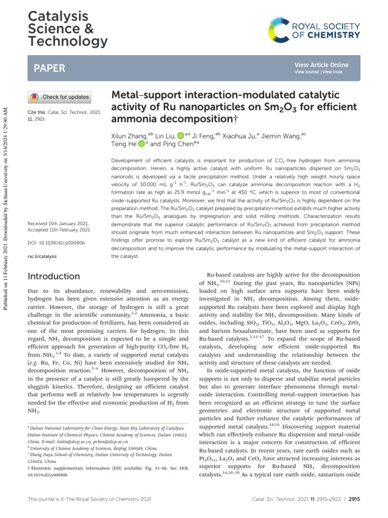 Metal-Support Interaction-Modulated Catalytic Activity of Ru ...