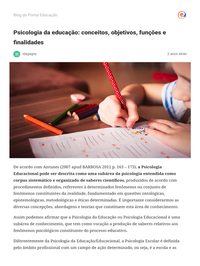 Psicologia da Educação: Conceitos e Funções | PDF | Psicologia ...