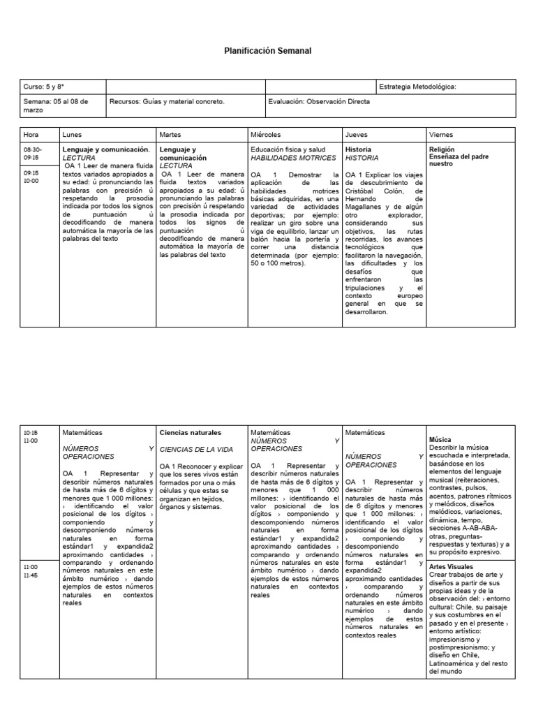 Planificación Escolar 5° y 8° Marzo | PDF | Ritmo