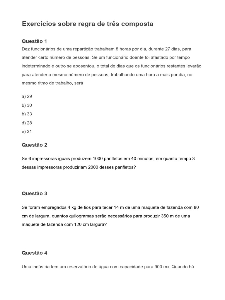 Exercícios de Regra de Três Composta | PDF