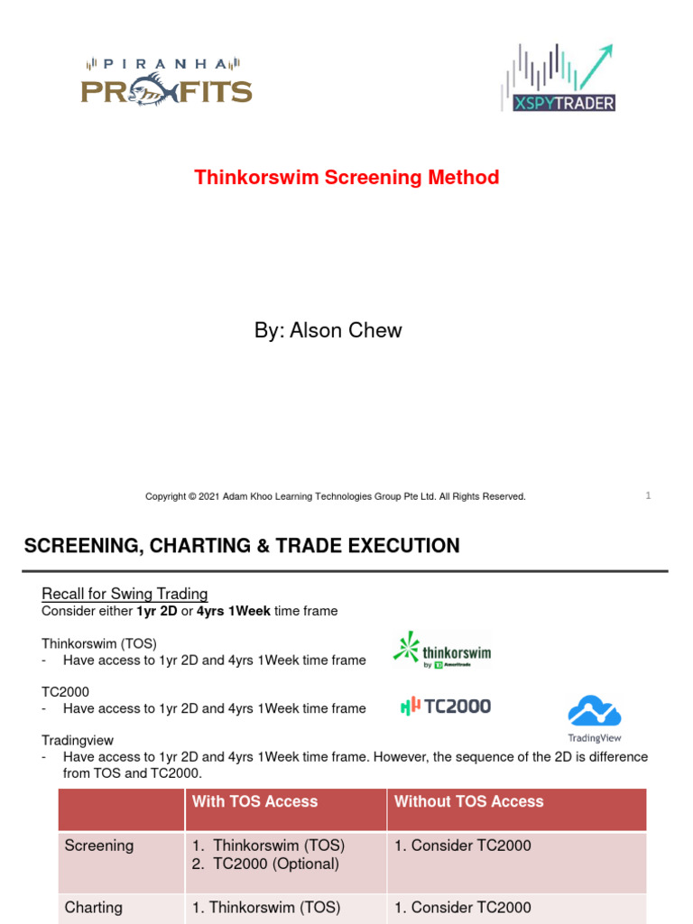 Screening For Swing Trading Set Ups (Thinkorswim Scanner) | PDF | Investing  | Market (Economics)