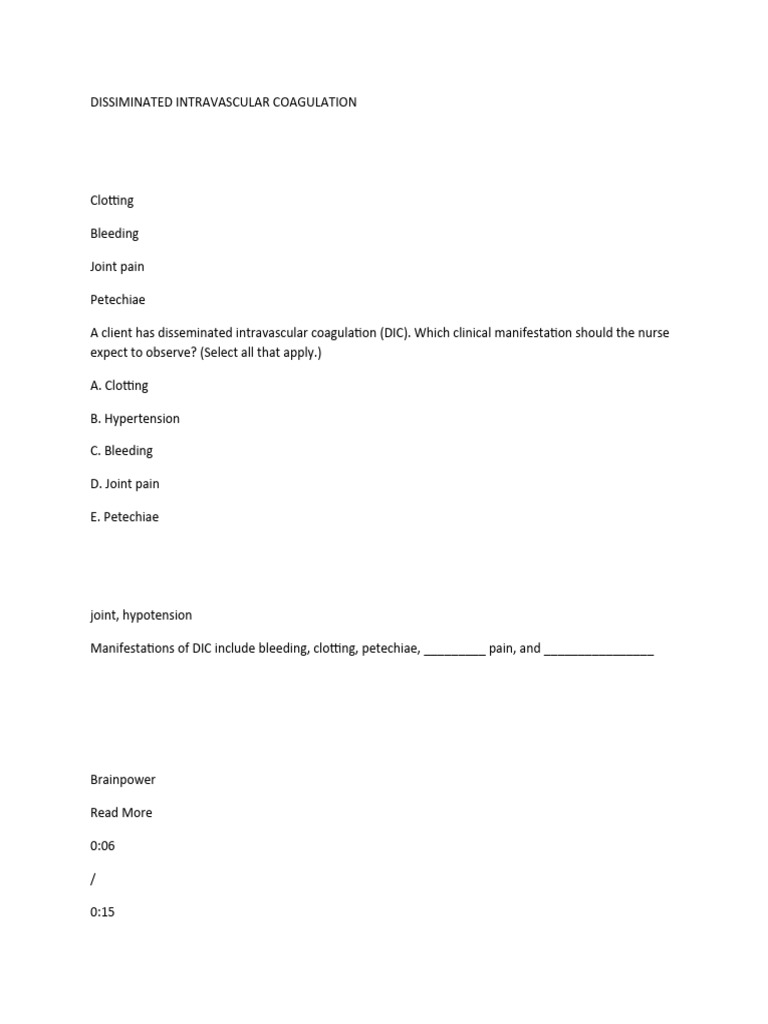 Dic Midterm | PDF | Coagulation | Bleeding